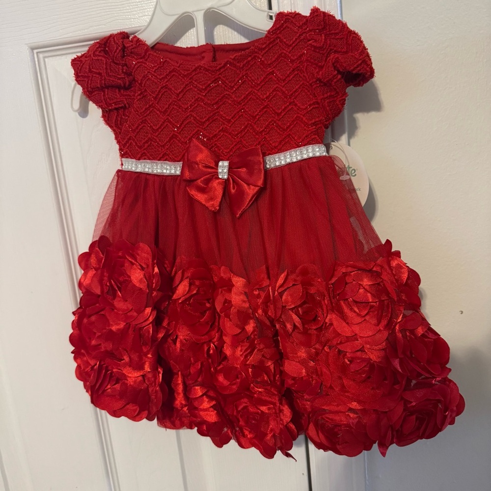 Nannette Red Floral Kids Dress‎ with Bow